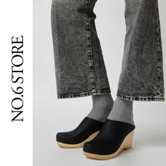 No.6 New School Clog Wedge in Black - Picture 3 of 6